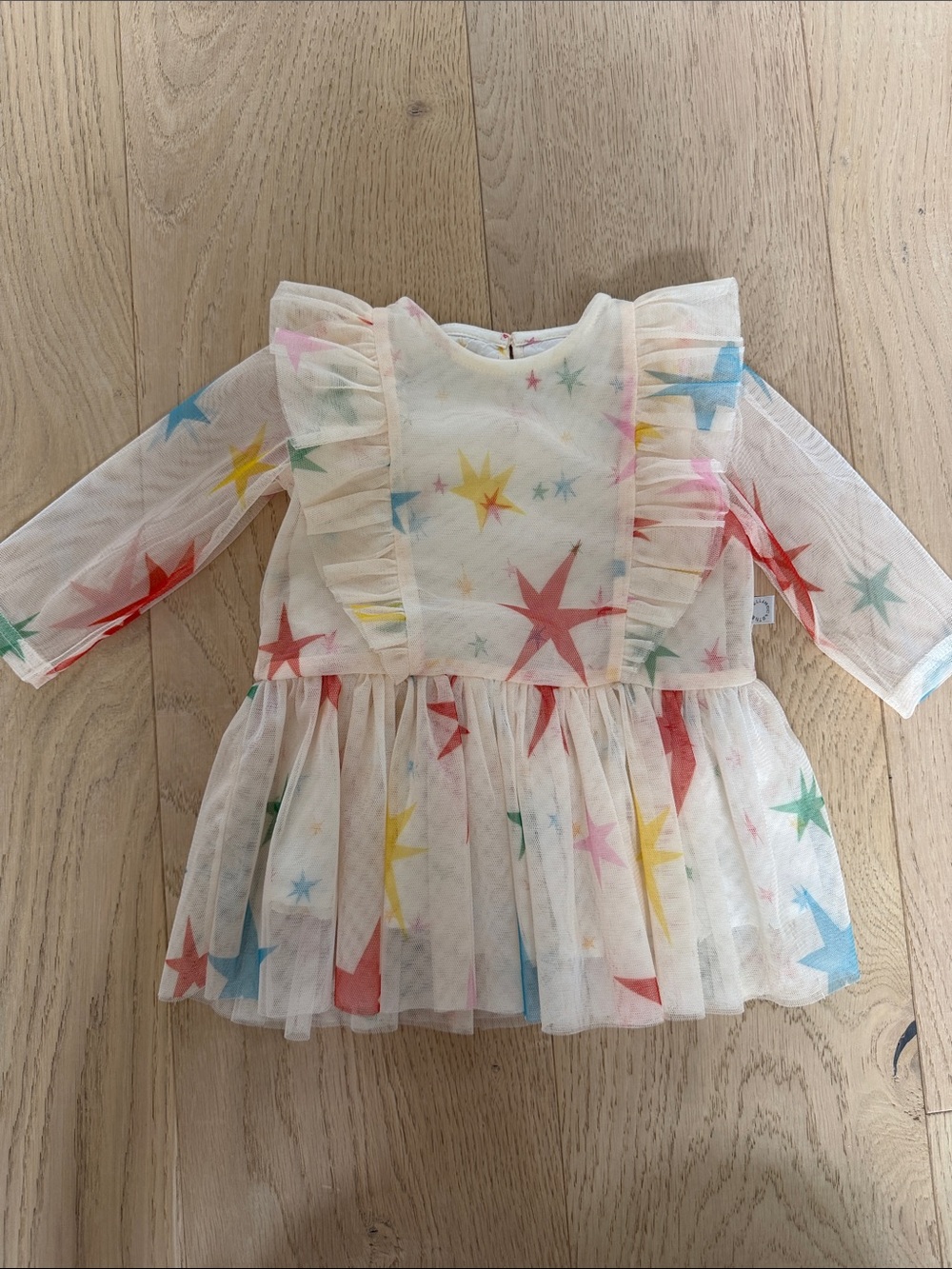 Stella McCartney Kids White Woven Dress with Multicolor Star Print